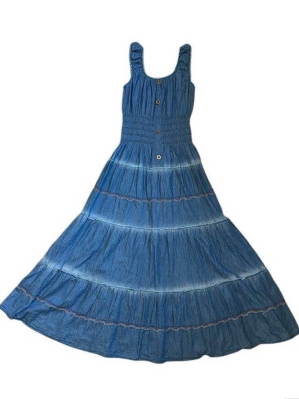 Anthropologie Lapis Tiered Denim Maxi Dress Large - Picture 2 of 14